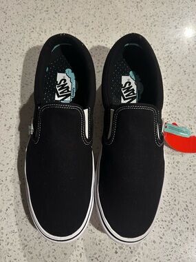 Vans Slip-On Canvas Sneakers - Black with White Trim